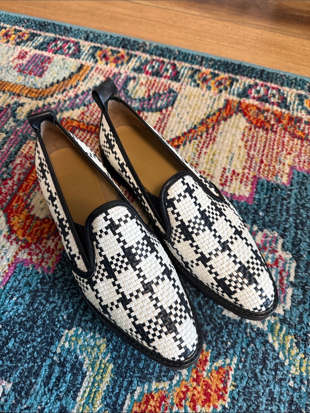 Everlane Black & White Woven Slip-On Loafers